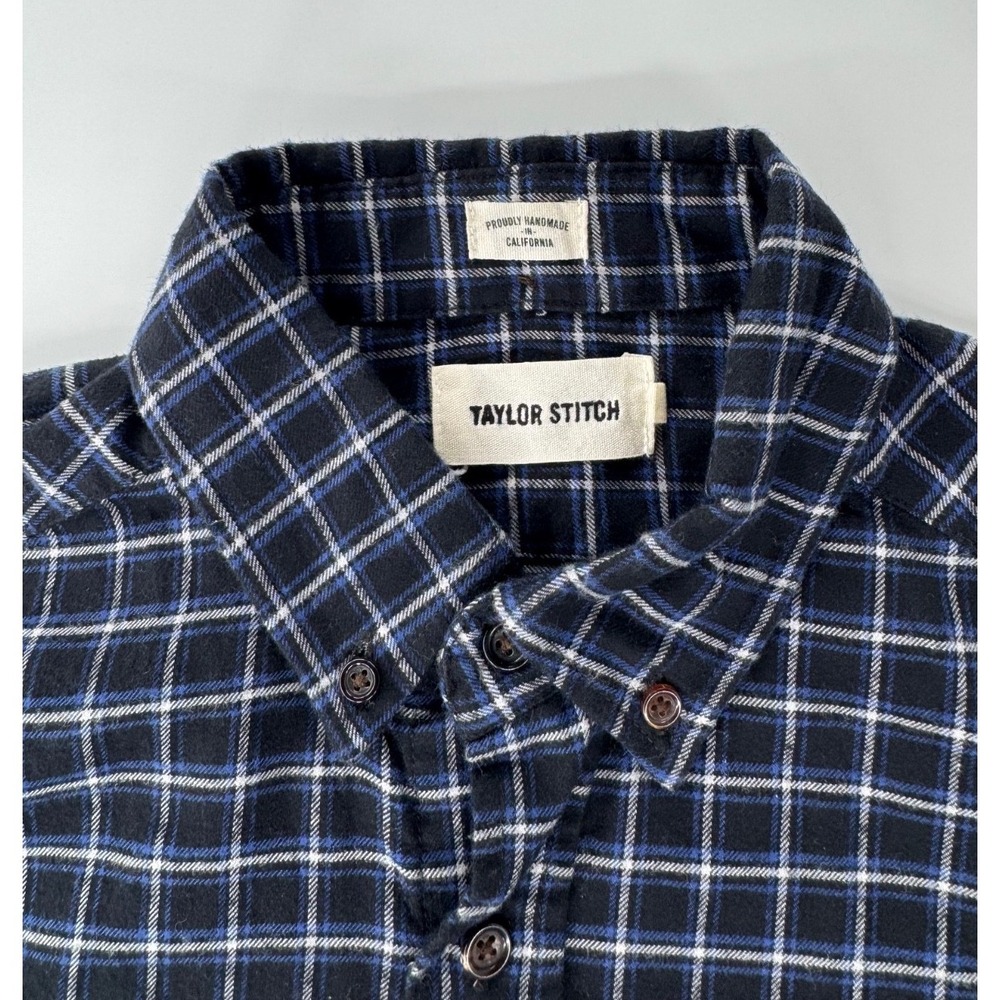 Taylor Stitch Mens Plaid Blue White Button Up Dress  Woven Shirt Size 38